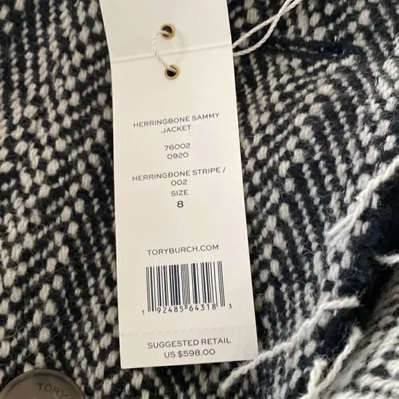 NWT Tory Burch Sammy Herringbone Tweed Raw Edge Double Breast Jacket Sz 8 - Picture 9 of 13